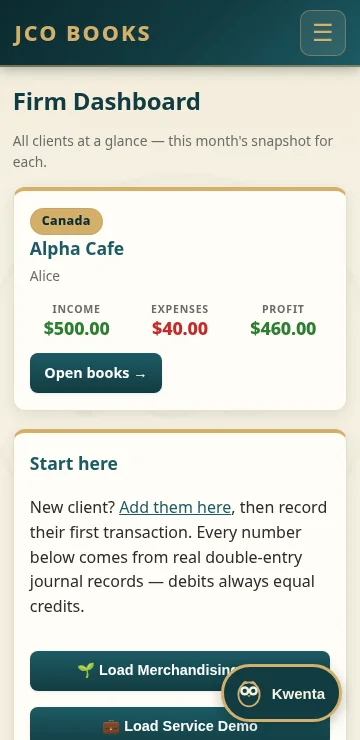 JCO Books dashboard