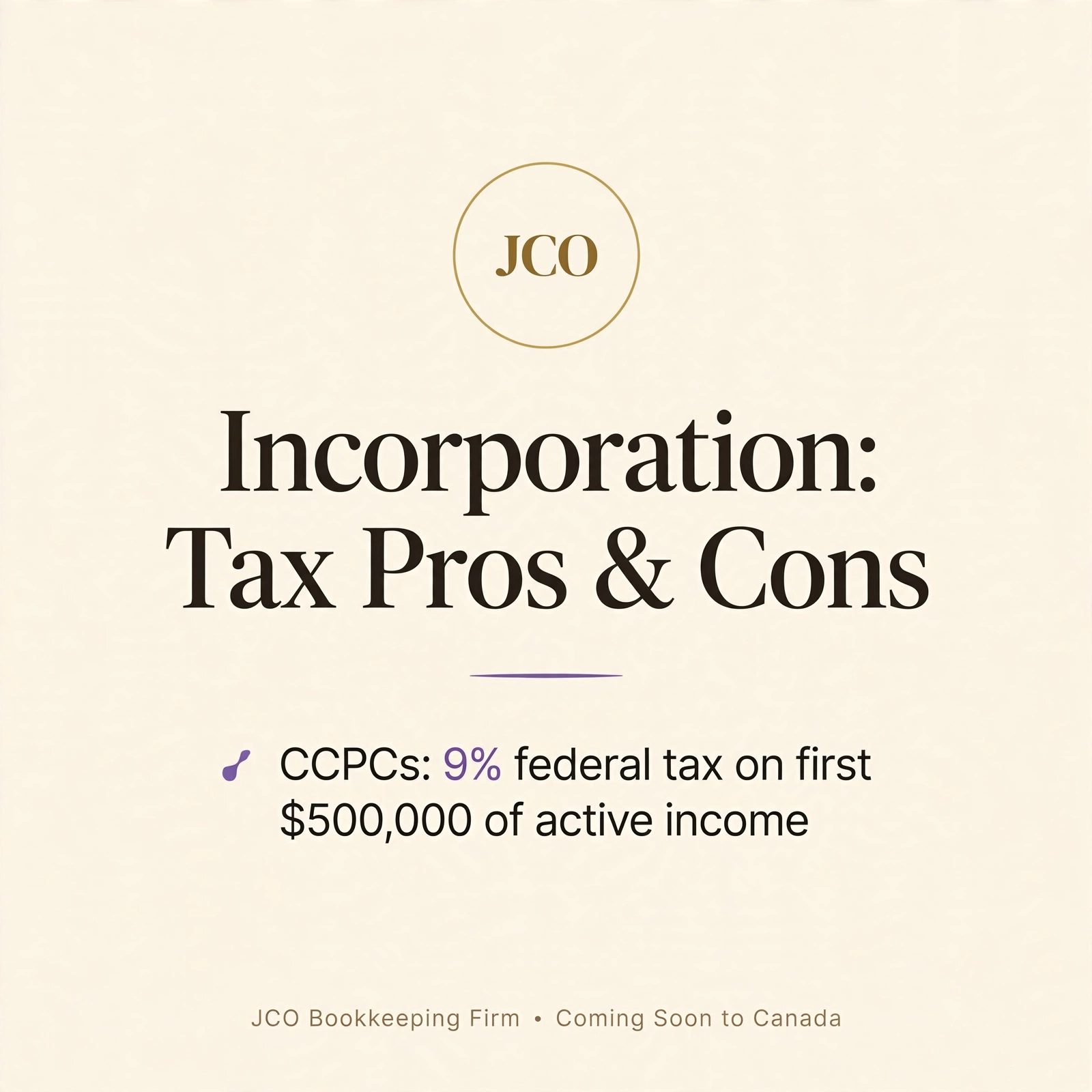 Incorporating in Canada: The Tax Pros and Cons — JCO tax tip card