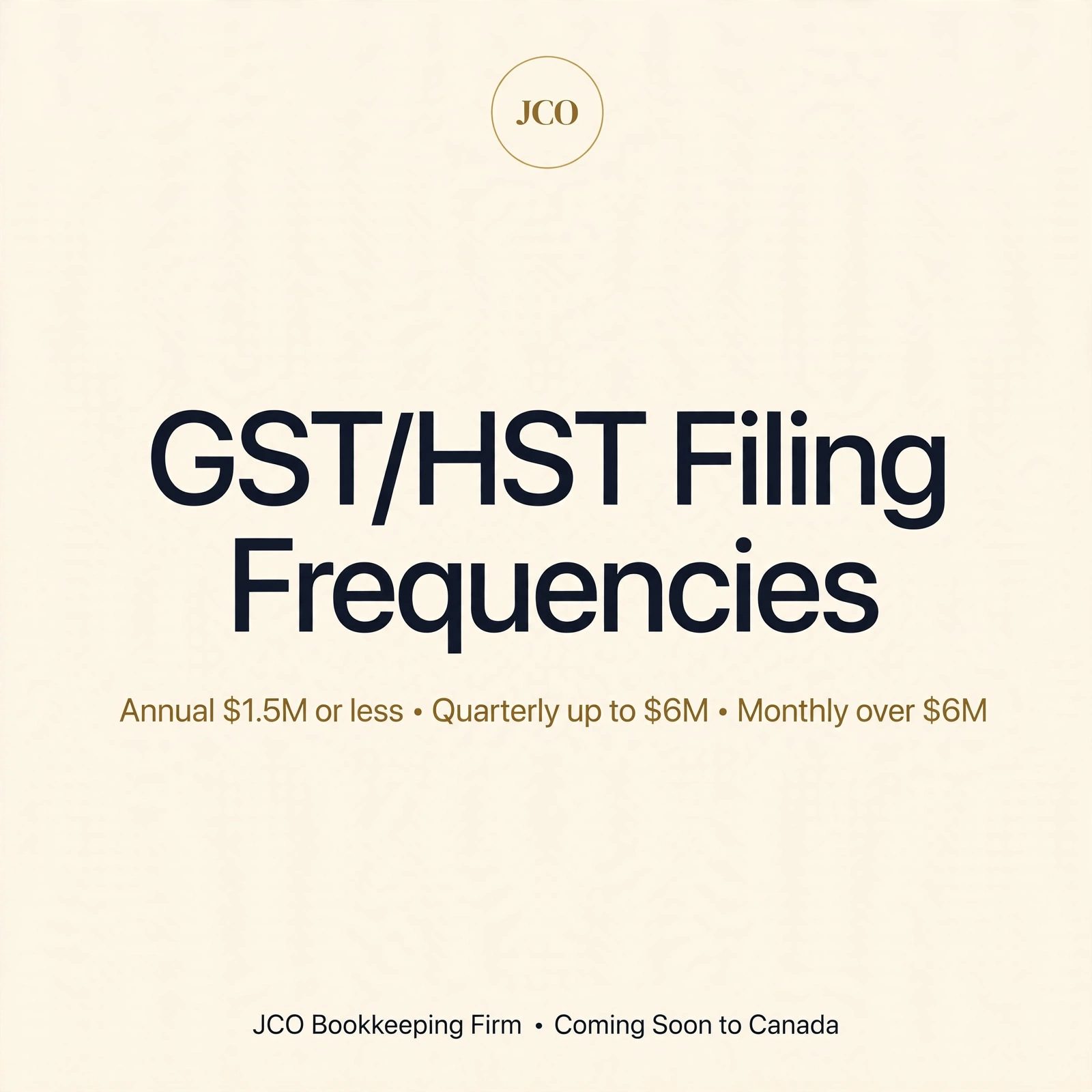 GST/HST Filing Frequencies: Monthly, Quarterly or Annual? — JCO tax tip card
