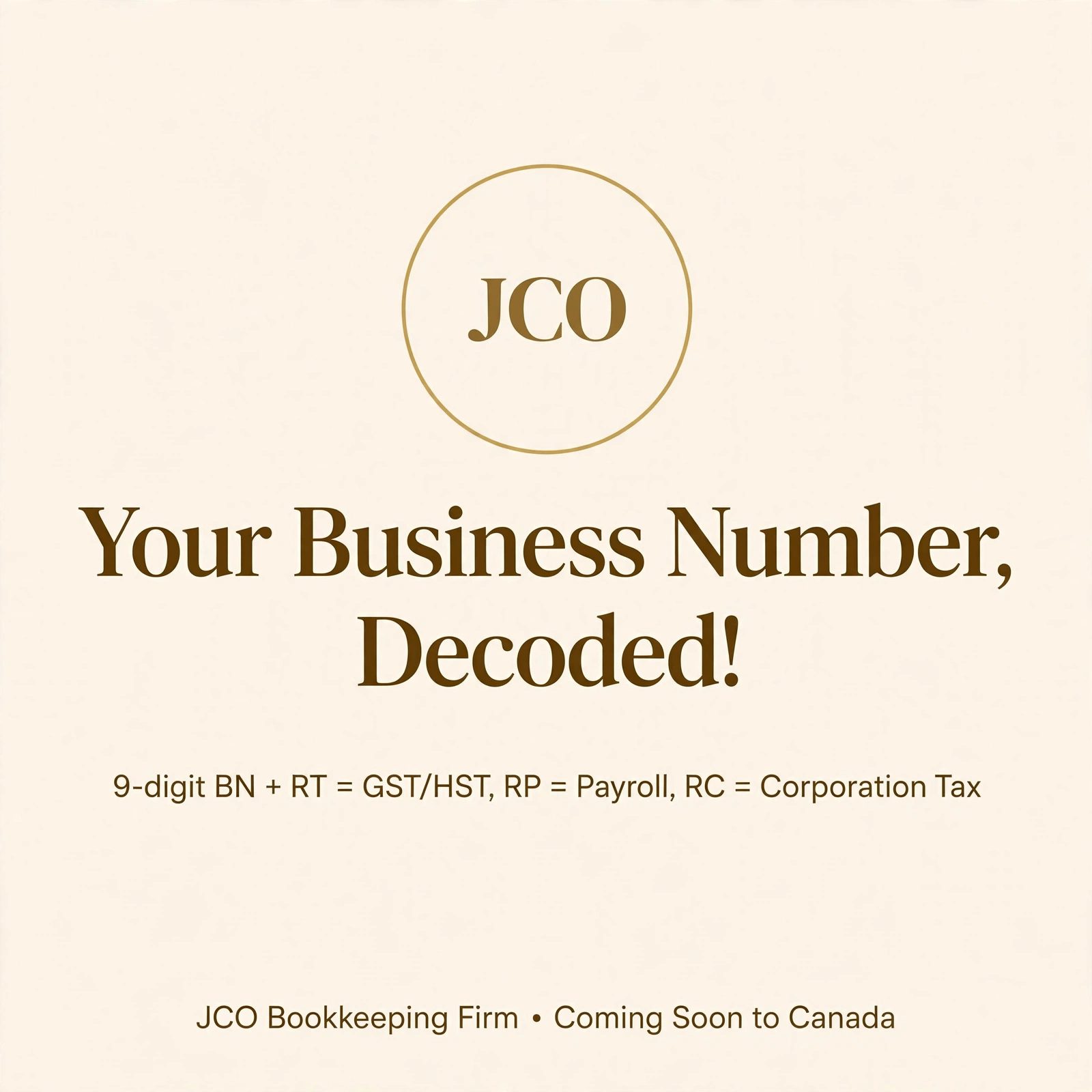 Your Business Number (BN) and CRA Program Accounts: RT, RP, RC — JCO tax tip card