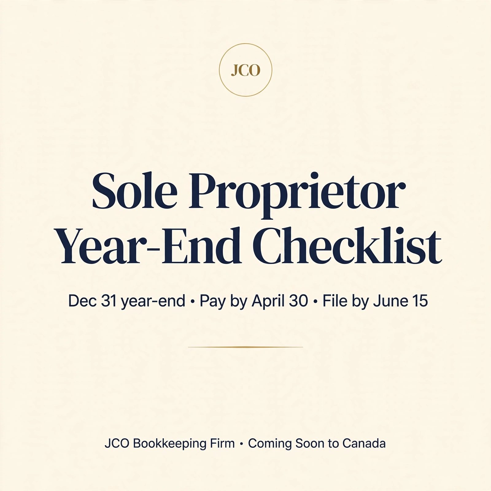 Sole Proprietor Year-End Checklist (December 31 Year-End) — JCO tax tip card